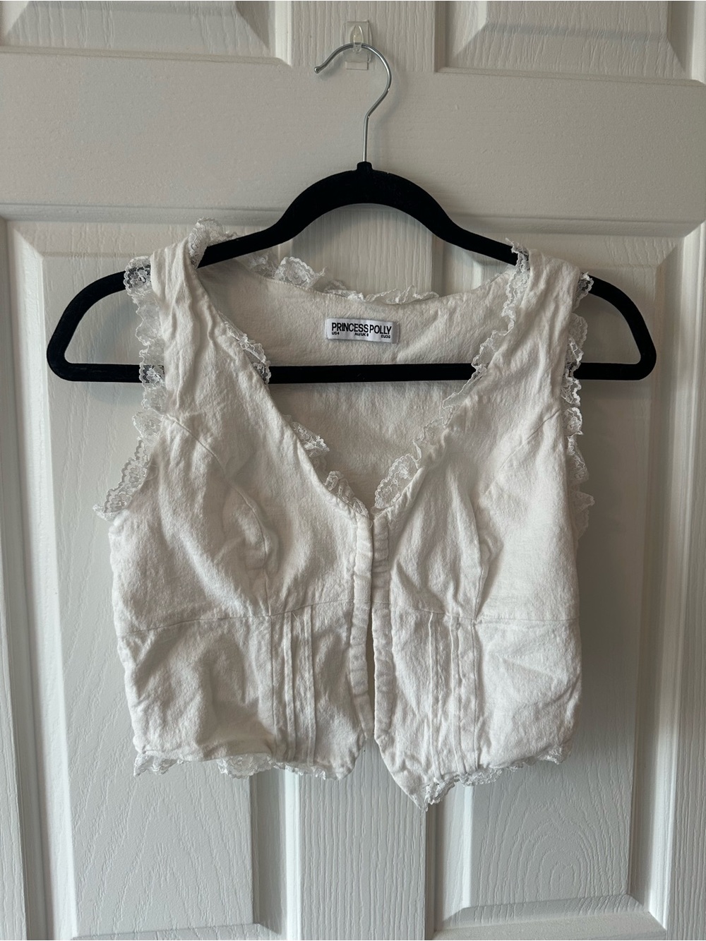 Princess Polly White Lace-Trim V-Neck Cropped Cami